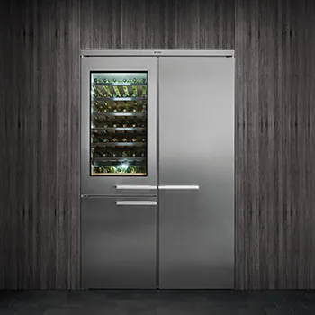 Built-in stainless steel fridge freezer and wine cooler